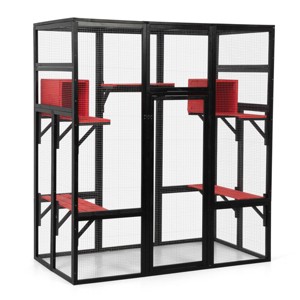 SEVOBAL 62.5" Gothic Outdoor Large Cat Catio Wood Cat Enclosure with Platforms and Condos Patio Cat Window Box Weatherproof Black and Red for Festival - 1 of 4
