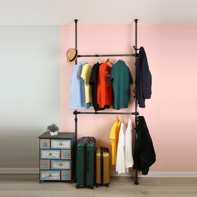 LIVAREEmlen Telescopic Garment Rack,Heavy Duty Design Movable DIY By Hand No Damage to Wall Ceiling Hanging Rail,31-47 in. Wide Adjustable,Black