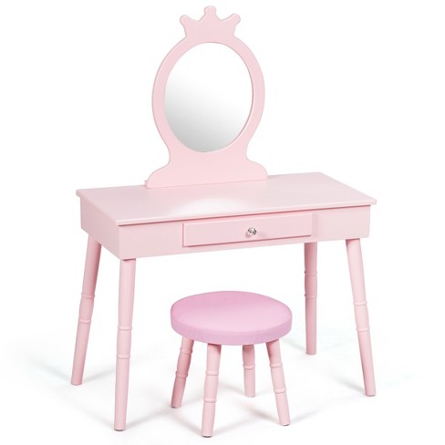 Costway Kids Vanity Set Princess Makeup Dressing Play Table Set W