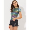 Allegra K Women's Party Metallic Short Sleeve Textured Shiny T-shirts - 2 of 4