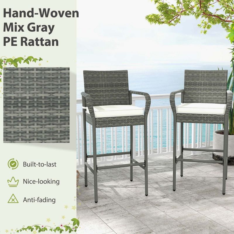 Costway 2/4 PCS Patio PE Wicker Bar Chairs Counter Height Barstools With Armrests &Cushions, 5 of 10