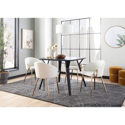 White Faux Leather and Gold Metal Low Upholstered Chair
