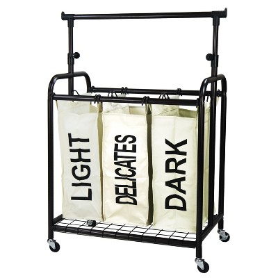 Oceanstar 3-Bag Rolling Laundry Sorter with Adjustable Hanging Bar