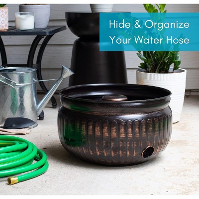 Distressed Bronze Steel Water Hose Pot with Removable Post