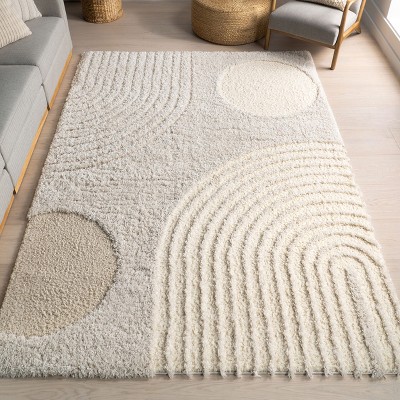 Gloria Beige Abstract Shag 6ft Square Area Rug