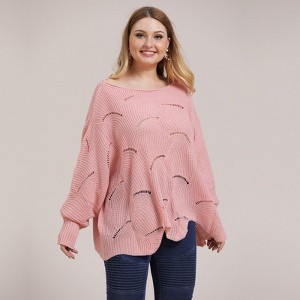 Coolmee Women's Plus Size Sweater Fall Batwing Long Sleeve Crochet Hollow Out Pullover Knit Sweaters Jumper Tops - 1 of 4