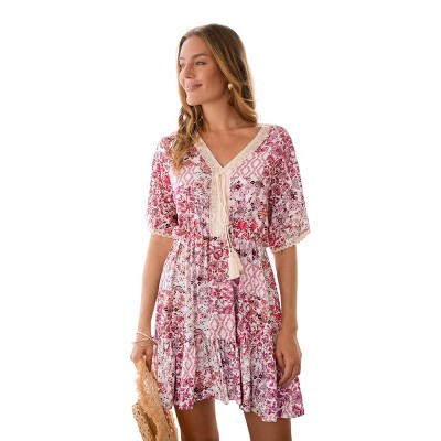 Women's Floral Print Tassel Tie Mini Dress - Cupshe