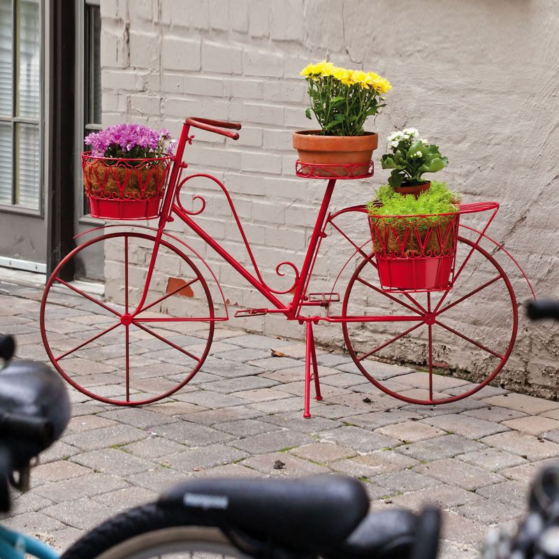 Evergreen Red Metal Bicycle Planter, 1 of 3