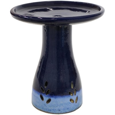 Sunnydaze Outdoor Weather-Resistant Garden Patio Classic High-Fired Smooth Ceramic Hand-Painted Bird Bath - Dark Blue