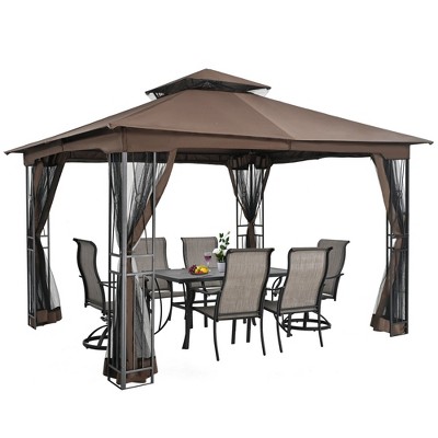 HAPPATIO Patio Gazebo with Ventilation Double Roof，Outdoor Soft Top Gazebo with Mosquito Netting for Lawn, Garden