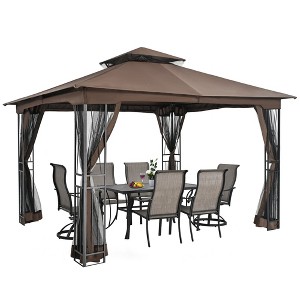 HAPPATIO Patio Gazebo with Ventilation Double Roof，Outdoor Soft Top Gazebo with Mosquito Netting for Lawn, Garden - 1 of 4