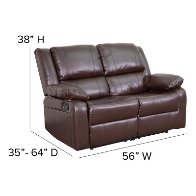 Harmony Series 56'' Brown Faux Leather Pillow-Top Loveseat Recliner