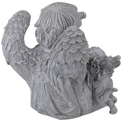 Distressed Gray Cherub Angels Reading Book Garden Statue