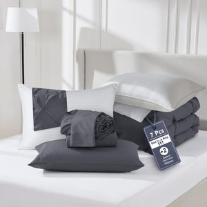 Nestl 9 Piece Comforter Set, Pinch Pleated Bedding Set, Bed in a Bag, Comforter Set with Down Alternative Pillows - 1 of 4