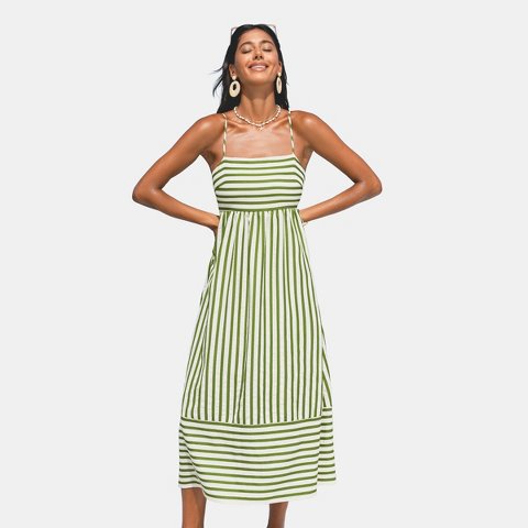 Женские платья Cupshe Women's Cupshe Breezy Striped Maxi Dress for Beach Getaways-M-Green