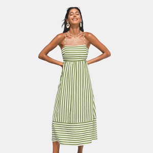 Women's Cupshe Breezy Striped Maxi Dress for Beach Getaways-M-Green : Target
