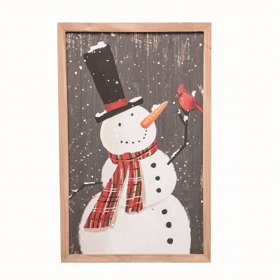 Transpac Wood Multicolor Christmas Merry Snowman Wall Accent