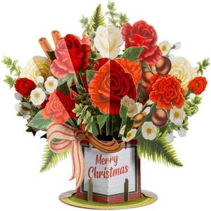 Paper Love Pop Up Christmas Card, 3D Merry Christmas Flower Bouquet, for Him, Her, Kids, Adults, 10" x 7" Cover - Includes Envelope and Note Tag - 1 of 4