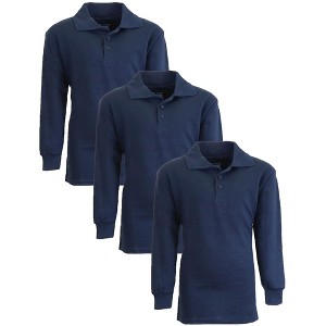 Galaxy Authentic Boy's Slim Fit  Long Sleeve Polo Shirts-3 Pack - 1 of 3