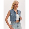 INSPIRE CHIC Women's Turndown Collar Denim Button Down Rhinestones Sleeveless Cropped Jean Jacket - 2 of 4