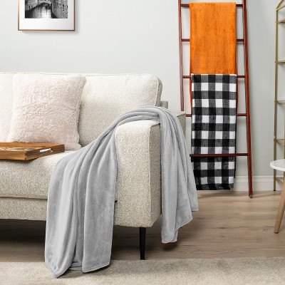 Light Grey Luxury Fleece Throw Blanket for Sofa Couch