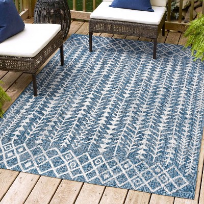 Bohemian Blue/Ivory Geometric Synthetic Easy-Care Area Rug 3x5