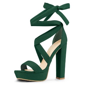 Allegra K Women's Open Toe Soft Insole Lace Up Platform Block Heel Sandals - 1 of 4