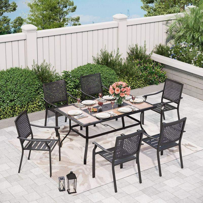 7pc Outdoor Dining Set with Faux Wood Table with Umbrella Hole - Captiva Designs, 1 of 21