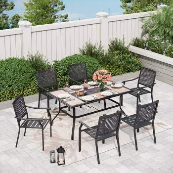 7pc Outdoor Dining Set with Faux Wood Table with Umbrella Hole - Captiva Designs