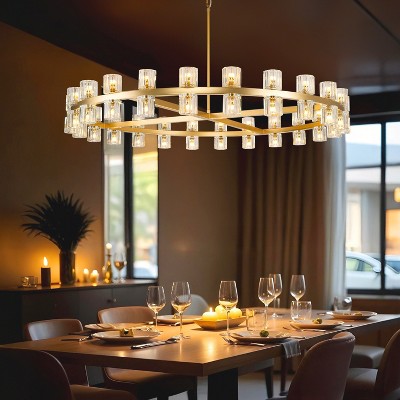 CityFurn 48-Light Large Modern Wagon Wheel Chandelier with Crystal Glass