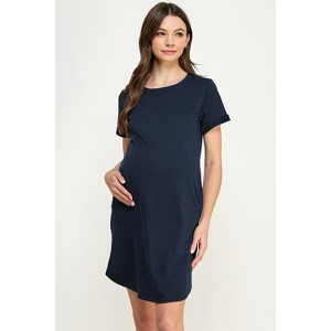 Hello Miz Casual Crew Neck Tee Shirt Maternity Dress with Pockets - 1 of 4
