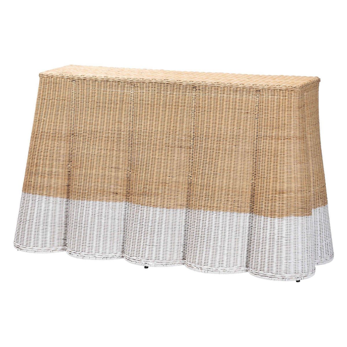 bali & pari Palm Scallop Natural Rattan Console Table Rectangle 54" Natural Brown
