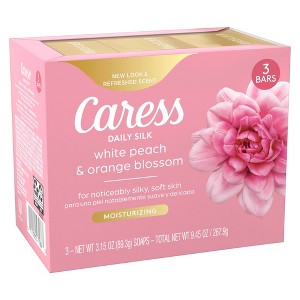 Caress Women's Bar Soap Daily Silk White Peach & Orange Blossom for All Skin - 3.15oz/3pk - 1 of 4