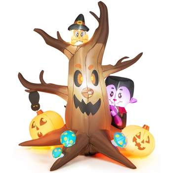 Tangkula 6 FT Tall Halloween Inflatable Decoration Outdoor Blow Up Dead Tree with Vampire Owl Bat Pumpkin Bright LED & RGB Lights
