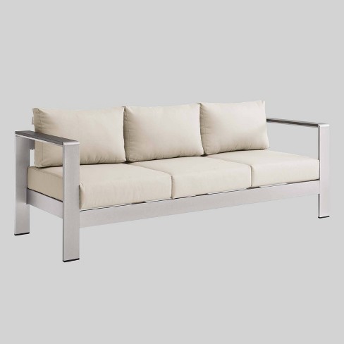 Shore Outdoor Patio Aluminum Sofa Silver Beige Modway Target