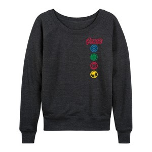 Women's - Marvel - Avengers Logos Lightweight French Terry Wide Neck Long Sleeve Shirt - 1 of 4