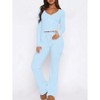 Mocamel Women's Autumn New suit Long-sleeved Buckle Solid Color Tight Top Plus Pants Two-piece Set - 2 of 4
