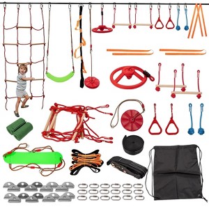 Docred Outdoor Ninja Warrior Obstacle Course for Kids,Slackline Kit with Complete Accessories,Swing, Climbing Net, Ladder Monkey Bars Playset - 1 of 4