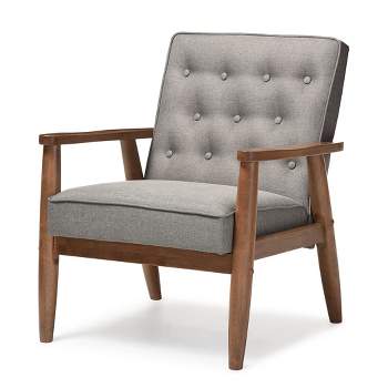 Sorrento Mid - Century Retro Modern Faux Leather Upholstered Wooden Lounge Chair - Baxton Studio