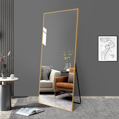 65"x24" Full Length Mirror with Stand, Full Body Mirror Standing or Wall-Mounted Floor Mirror with Ultra-Thin Aluminum Frame – The Pop Home