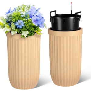 14.5/23 Inch Tall Planters Set of 2, Marble Finish Self Watering Pots for Outdoor & Indoor Plants, Living Room, Home, Office, Patio, Porch, Garden - 1 of 4