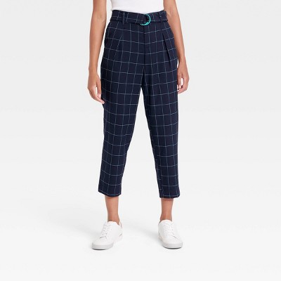 high waisted blue plaid pants