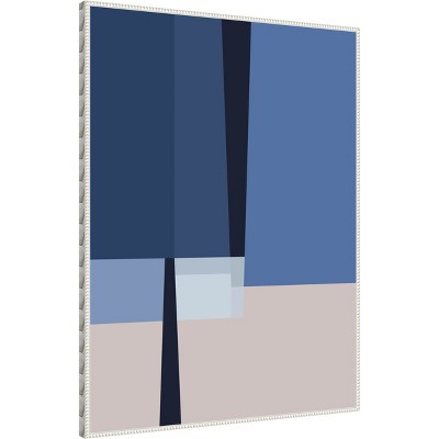 Blue Lines Abstract Canvas Art with White Floater Frame