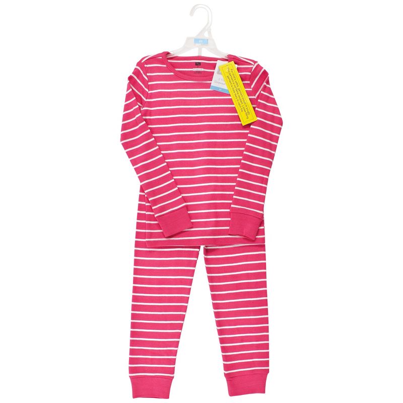 Hudson Baby Infant Girl Cotton Pajama Set, Dark Pink Stripe, 2 of 5