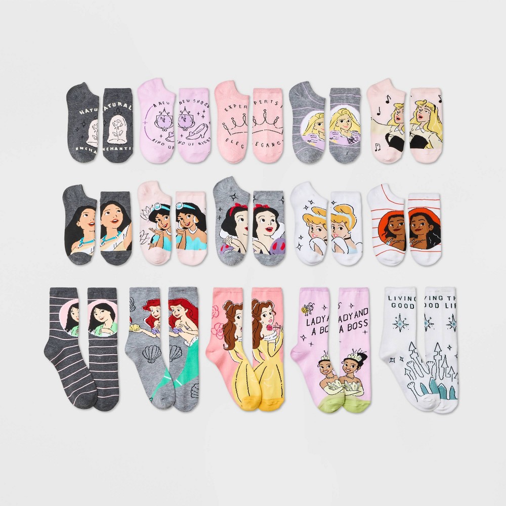 Women's Disney Princess 15 Days of Socks Advent Calendar - Assorted Colors 4-10, One Color