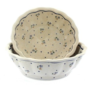 Blue Rose Polish Pottery 1278-79 Zaklady Scallop Serving Bowl Set - 1 of 1