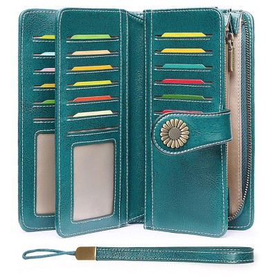 Women’s Wallet Leather Wristlet – RFID Blocking Large Capacity Credit Card Holder with Zipper Pocket, Multiple Compartments & Phone Slot