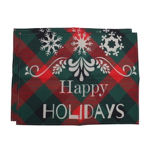 Unique Bargains Christmas Place Mats Linen Red Green 13"x17.7" 2 Pcs - 1 of 4