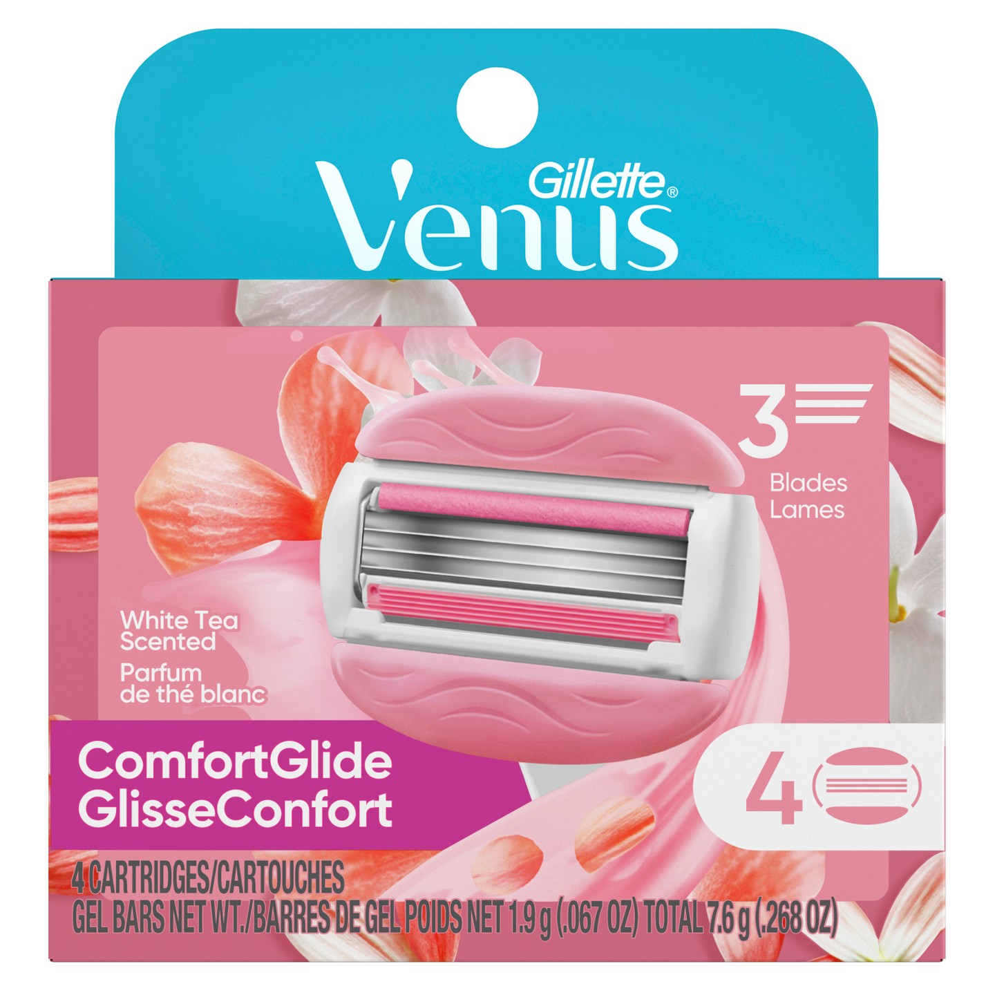 Сменные кассеты для бритвы Venus ComfortGlide White Tea, 4 шт., цвет: Белый — фото 2