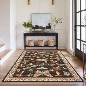 5x7FT Mushroom Runner Rug, Brown Insect Floral Print Kitchen Rugs Non ...